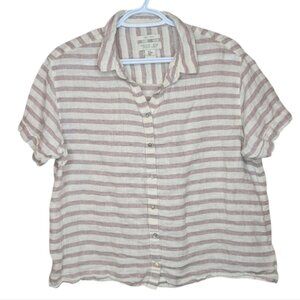 100 Linen Rachel Zoe Womens Medium Striped Purple Beige Button Down Top